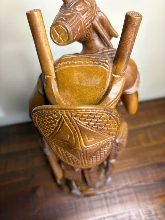 Vintage Folk Art Hand- Carved Wood Sculpture Depicting A Tribal Man - Picture 9 of 16